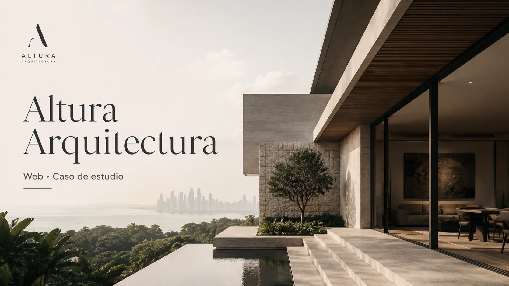 Vista amplia del sitio de Altura Arquitectura con una residencia contemporánea y fotografía arquitectónica.